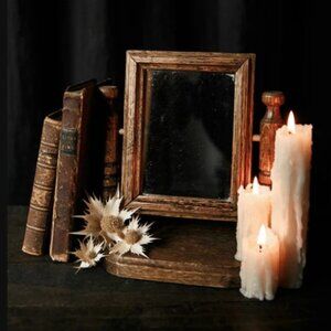 Vintage Vanity Mirror Wood Tabletop - Rustic Victorian Cottage